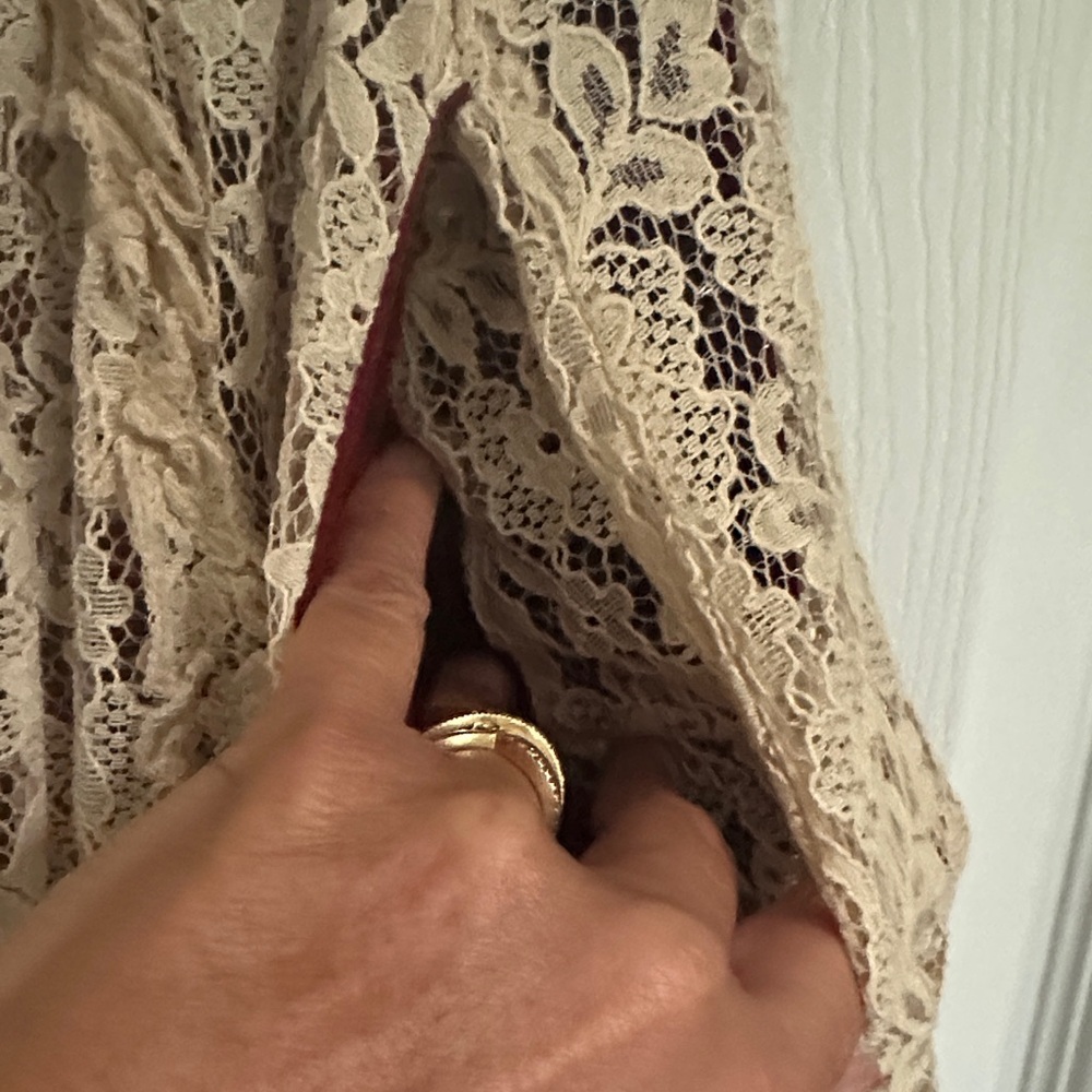 Listicle Cream Lace Maxi Skirt with Red Ties - Picture 6 of 8